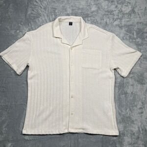 Kiabi Button Up Shirt Mens Large Off-White Pointelle Knit Camp Collar